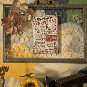 Christmas Rules Wall Decor with Floral Accents